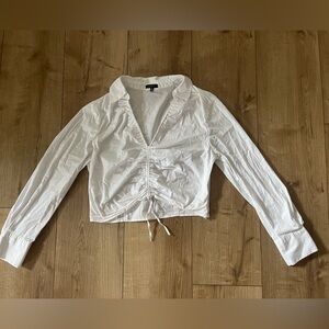 Dynamite White Ruched V-Neck Blouse